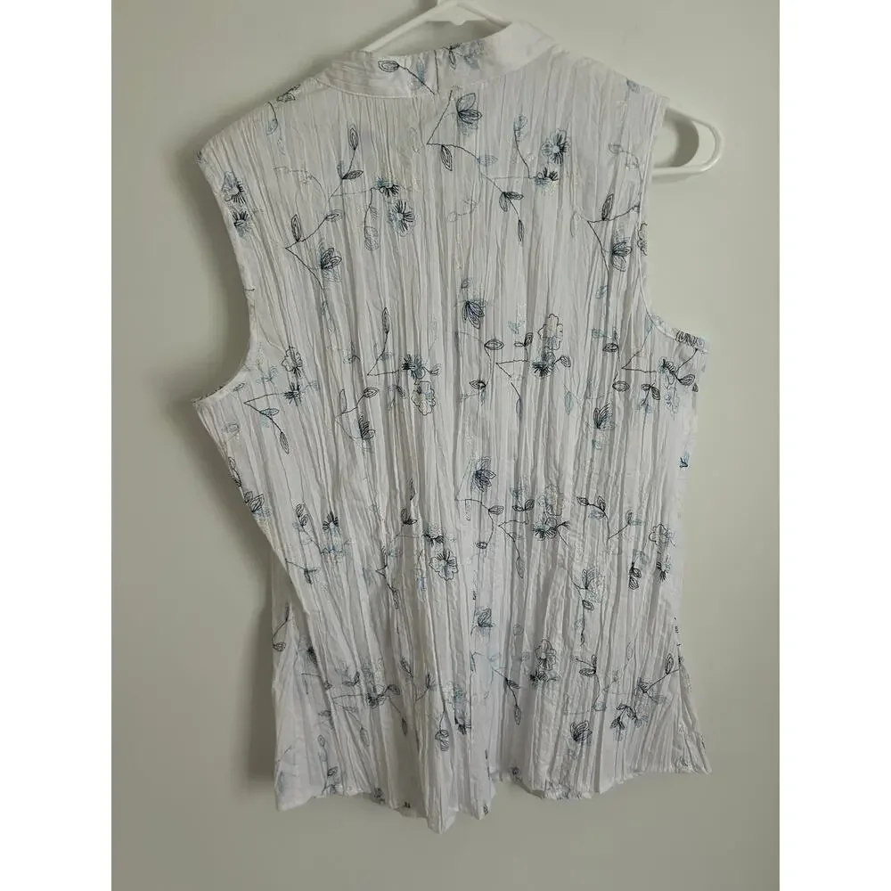 Dressbarn White Floral Sleeveless Blouse - Women's Large - Picture 6 of 7